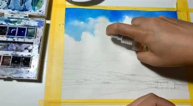 蓝天白云echolee水彩风景