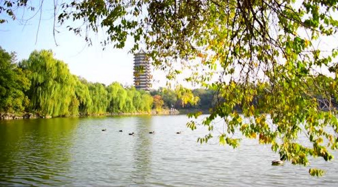 北京大学秋天的美丽未名湖