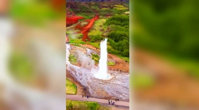 在家带你看风景，震撼的火山口喷泉爆发瞬间！