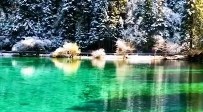 二道湖的湖水非常清澈，在岸边都能看清楚湖底的景色，真是难得一见！